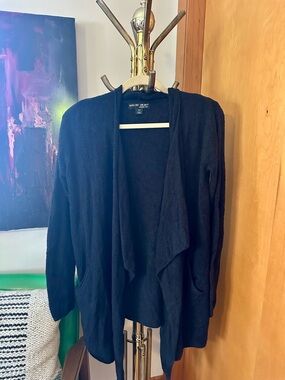 Barefoot Dreams Navy Blue Open-Front Draped Cardigan